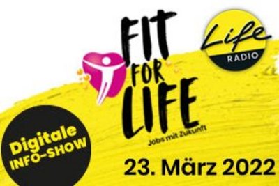 Fit for Life am 23.3.22 in schwarz auf gelb-weißem Hintergrund