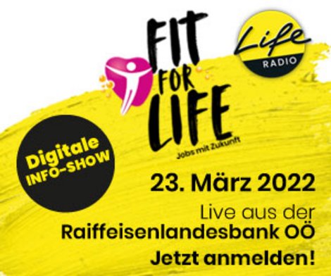 Fit for Life am 23.3.22 in schwarz auf gelb-weißem Hintergrund